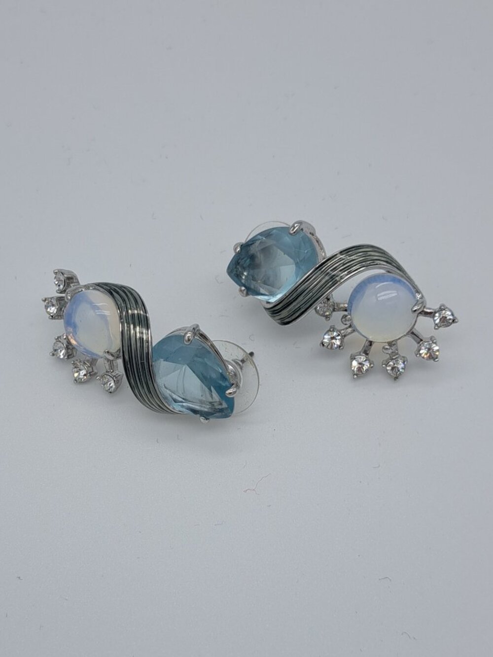 Jackie Kennedy, Camrose & Kross Silver Plate/Aquamarine Opaline Earrings